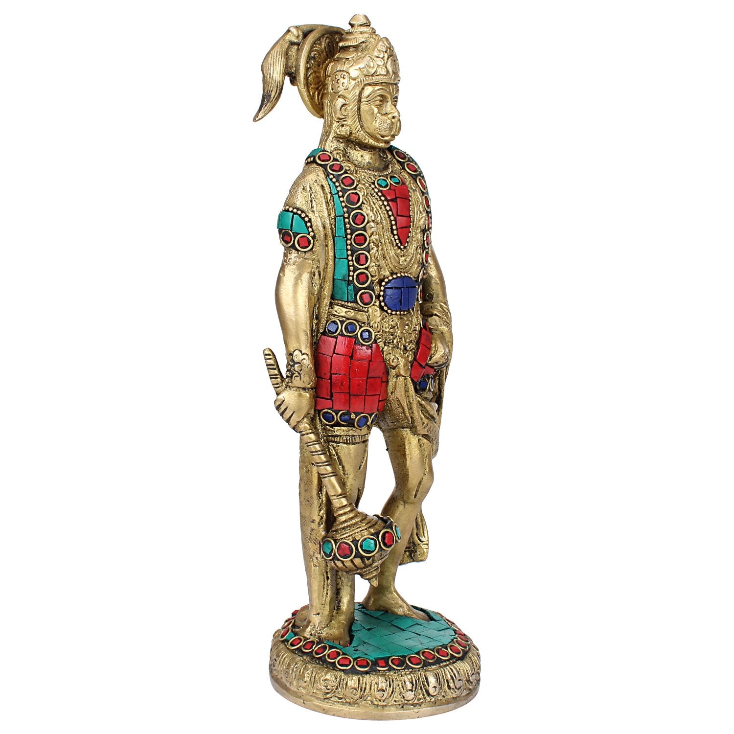 Brass Hanuman Ji Murti Lord Balaji Bajrangbali Bahubali Sankat Mochan Bhagwan Idol Multicolor Height 10 Inches - SvarupArt