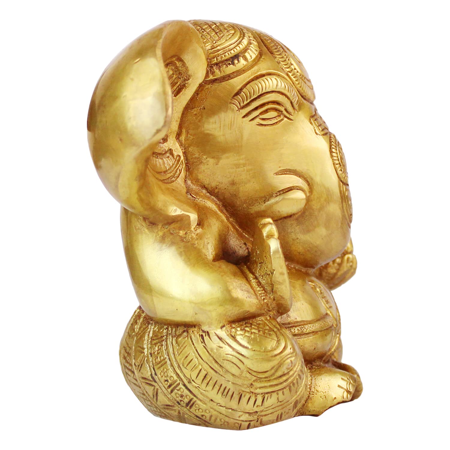 Brass Sitting Ganesha Idol In Gold Color Height 10 Inch Weight 1.9 Kg - SvarupArt