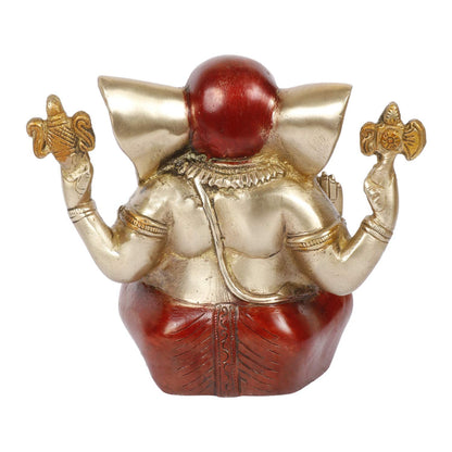 Brass Ganesha Idol for Home Decoration Ganpati Statue Murti for Gift Height 6.5 Inch Weight 3 Kg Color Multicolor - SvarupArt