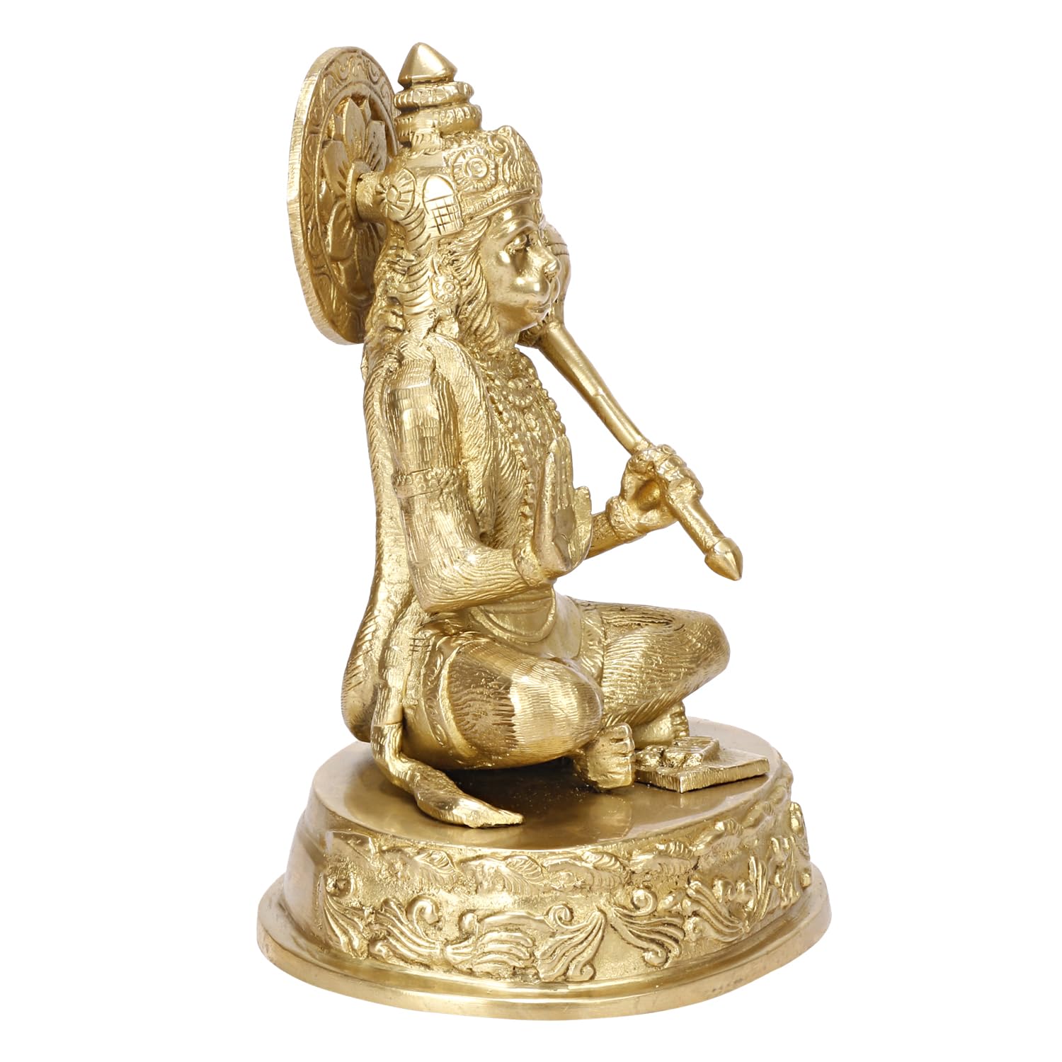 Brass Hanuman Ji Murti Blessing Lord Balaji Bajrangbali Sankat Mochan Bhagwan Idol Gold Color Height 7.5 Inches - SvarupArt