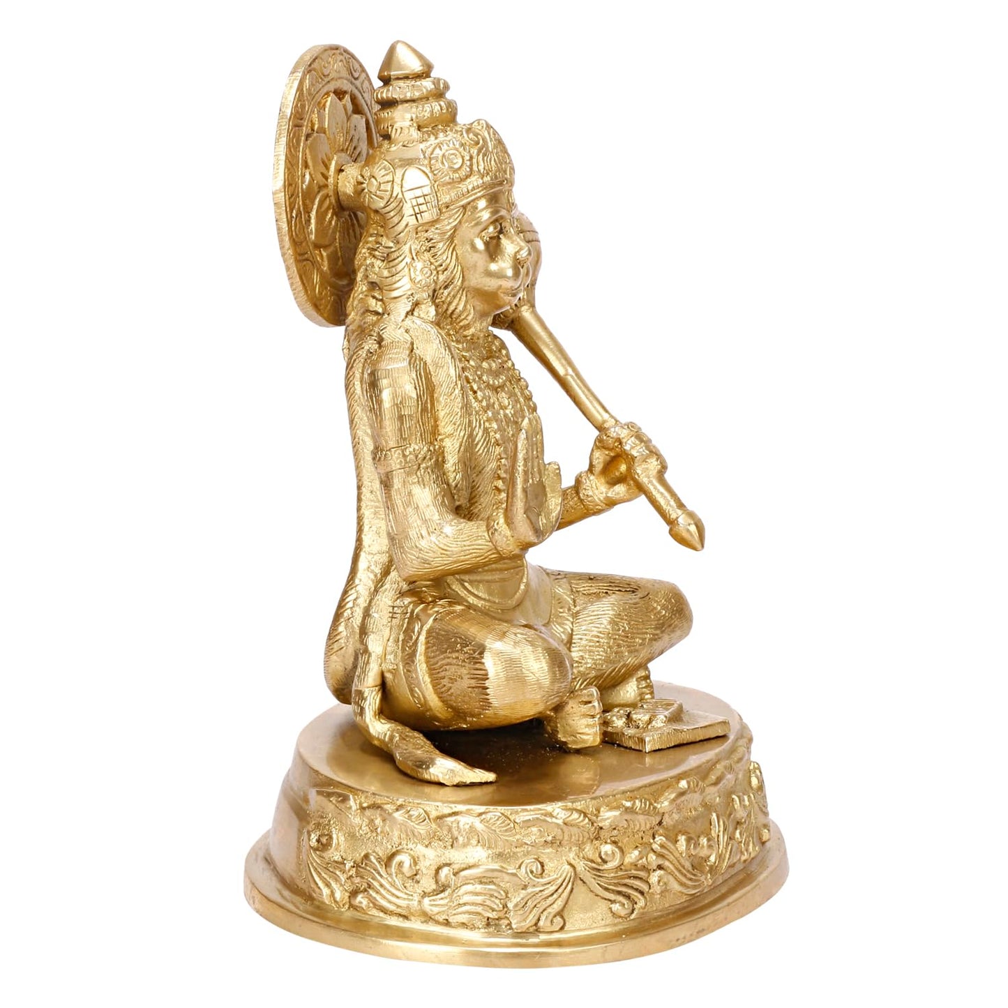 Brass Hanuman Ji Murti Blessing Lord Balaji Bajrangbali Sankat Mochan Bhagwan Idol Gold Color Height 7.5 Inches - SvarupArt