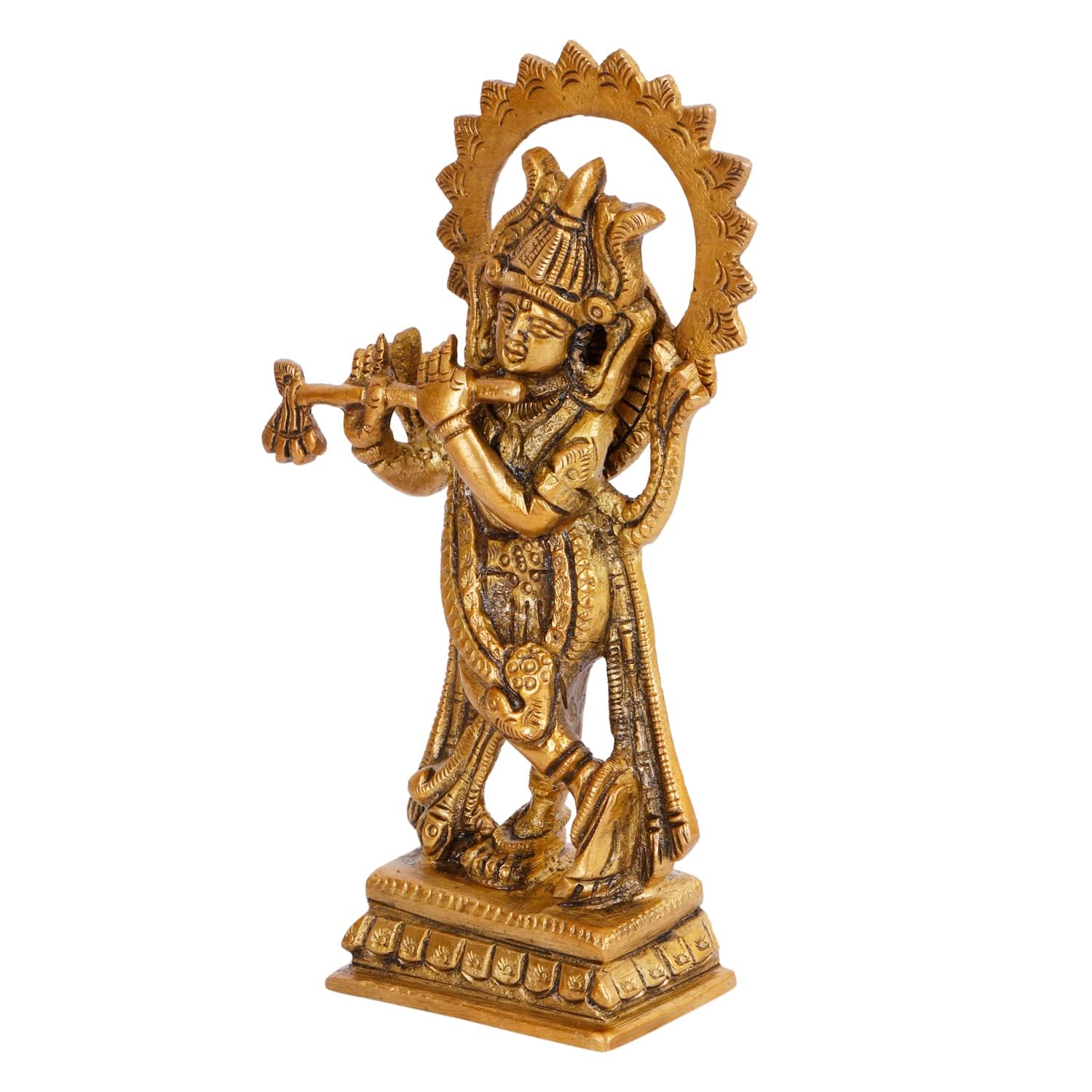 Brass Metal Lord Krishna Idol God of Love Playing Flute Height 4.75-Inch - SvarupArt