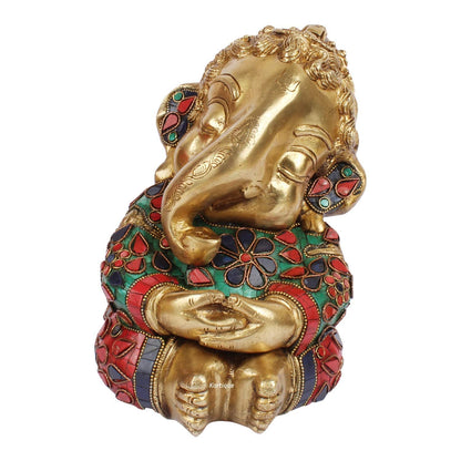 Brass Ganesha Idol for Home Decoration Ganpati Statue Murti for Gift Height 8.5 Inch Weight 5.3 Kg Color Multicolor - SvarupArt