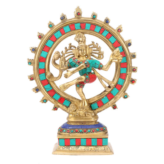 Brass Natraja Statue Idol of Lord Shiva Ji Dancing Natraj Murti for Temple Mandir Home Décor Gift 9.5 Inch Multicolor - SvarupArt