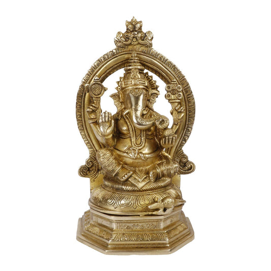 Brass Ganesha Idol for Home Decoration Ganpati Statue Murti for Gift Height 11.5 Inch Weight 4 Kg Color Gold - SvarupArt