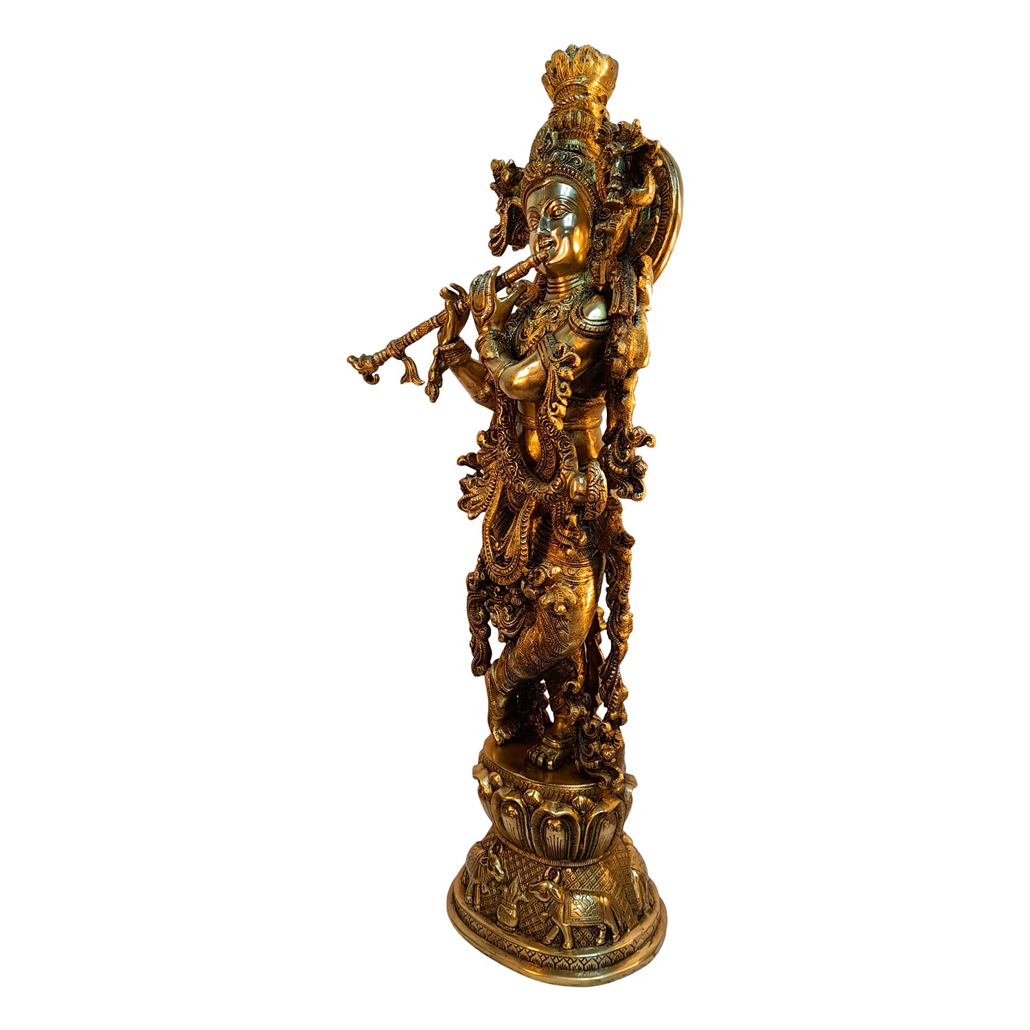 Brass Krishna Bhagwan Idol Murli Kishan Murti Playing Bansuri Gift for Home Mandir Decor Marriage Height 29 Inch - SvarupArt