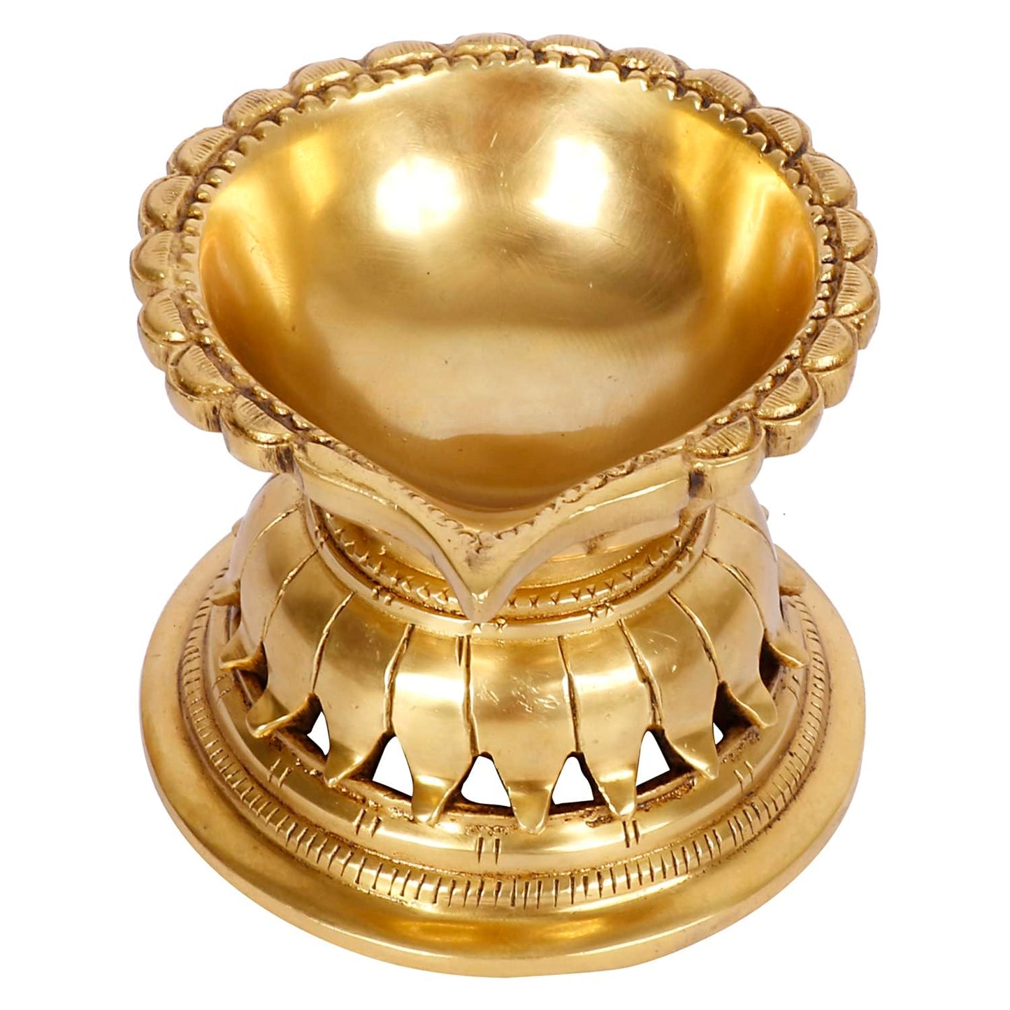 Ethnic Hand Made Brass Diya Oil Lamp Deepak Showpiece Decor Gift Diwali 10x8x7 cm Gold - SvarupArt