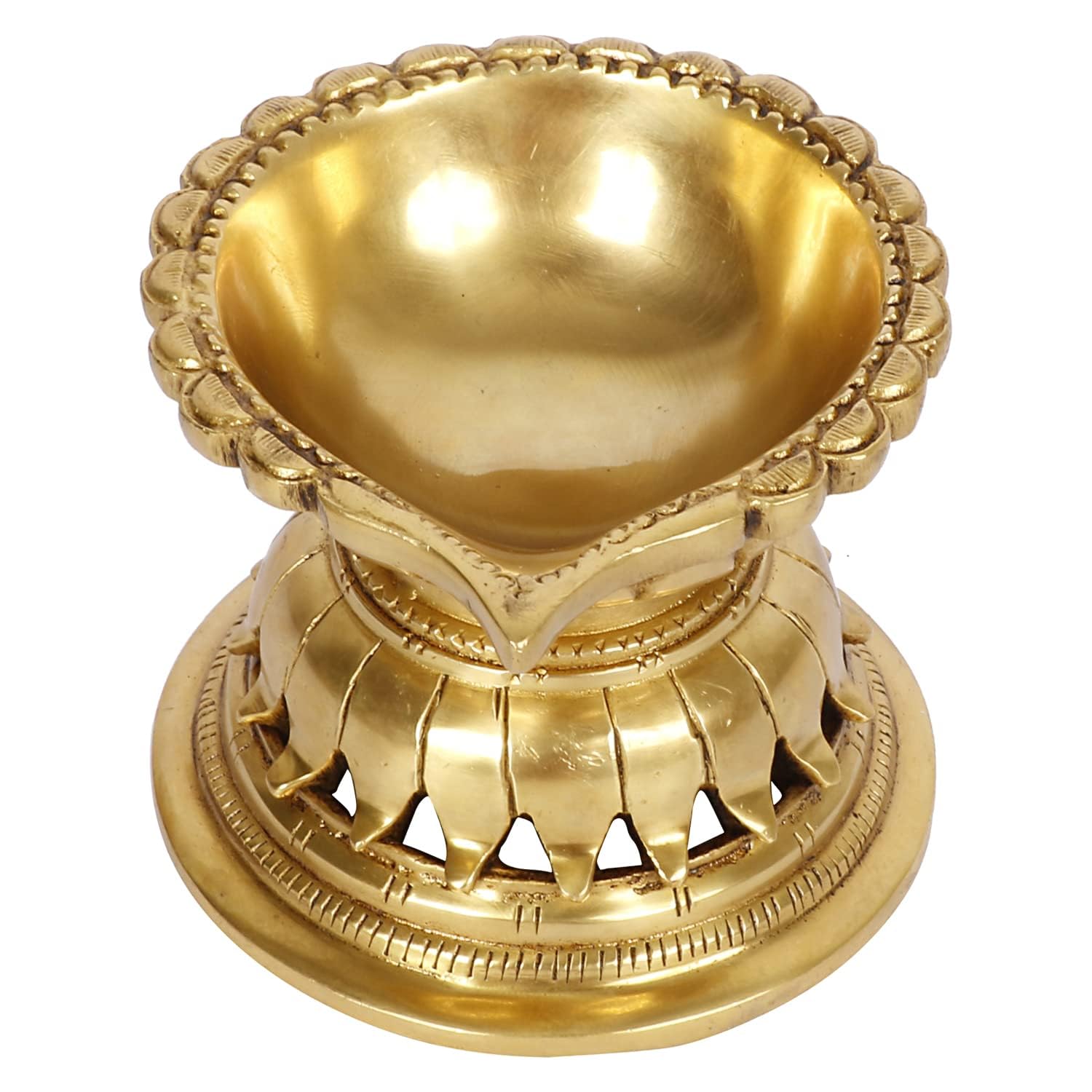 Ethnic Hand Made Brass Diya Oil Lamp Deepak Showpiece Decor Gift Diwali 10x8x7 cm Gold - SvarupArt