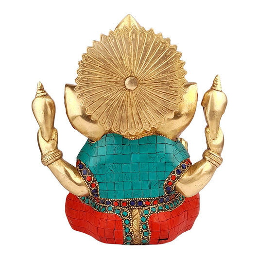 Brass Ganesha Idol for Home Decoration Ganpati Statue Murti for Gift Height 9 Inch Weight 4.2 Kg Color Multicolor - SvarupArt