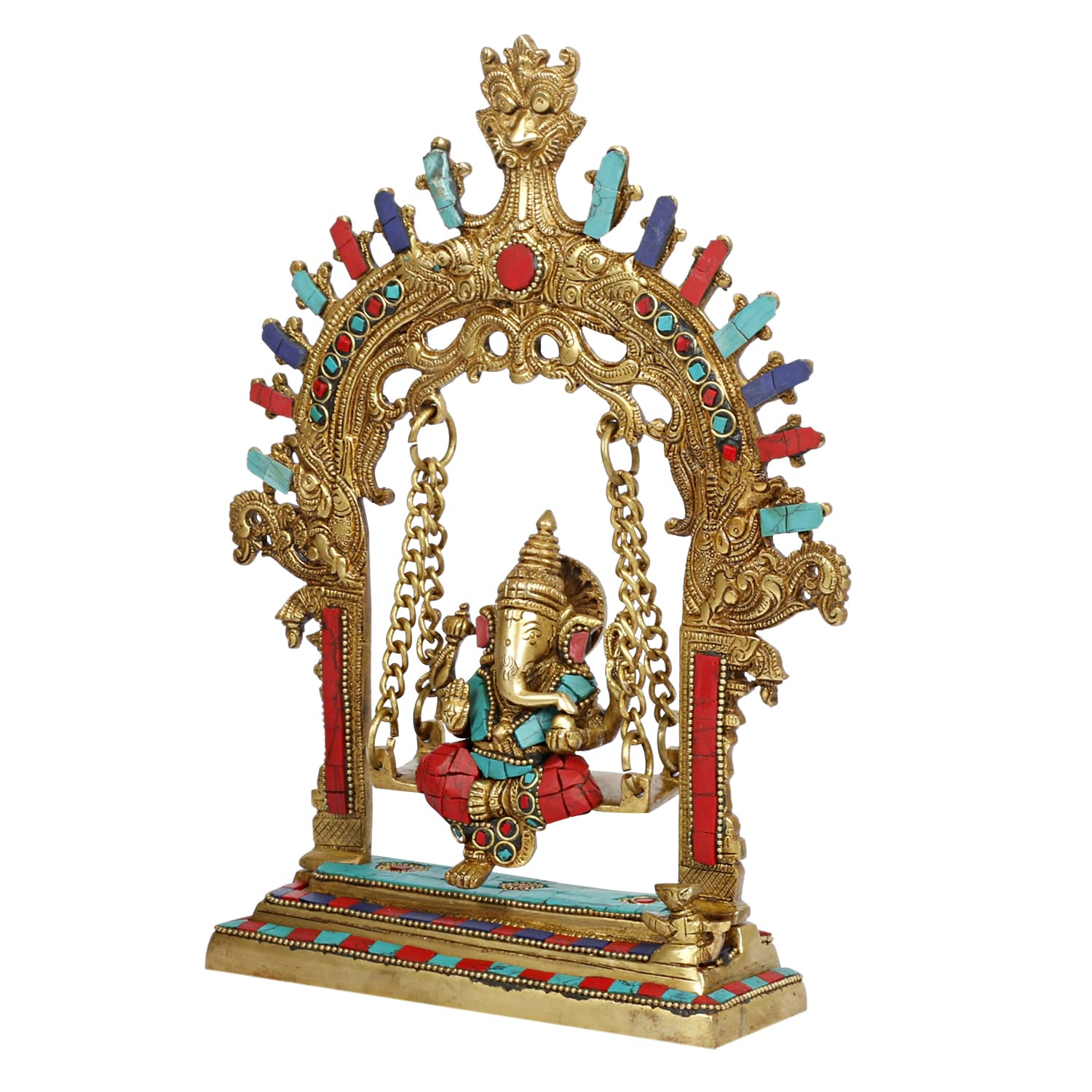 Brass Lord Ganesha Jhula Idol for Gift Ganpati Statue Puja Home Decor Office Decoration Vinayaka Murti Jhoola Swing 1... - SvarupArt