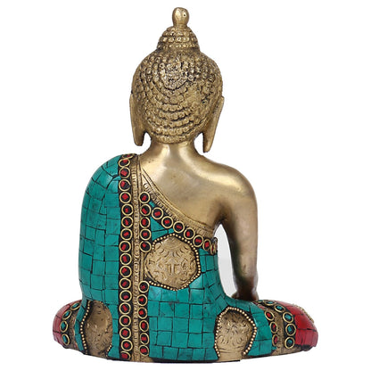 Brass Buddha Bhumi-Sparsha Mudra Idol Statue Tibetan Buddhist Décor Showpiece Height 7.5 Inch Weight 2 Kg Color Multi... - SvarupArt