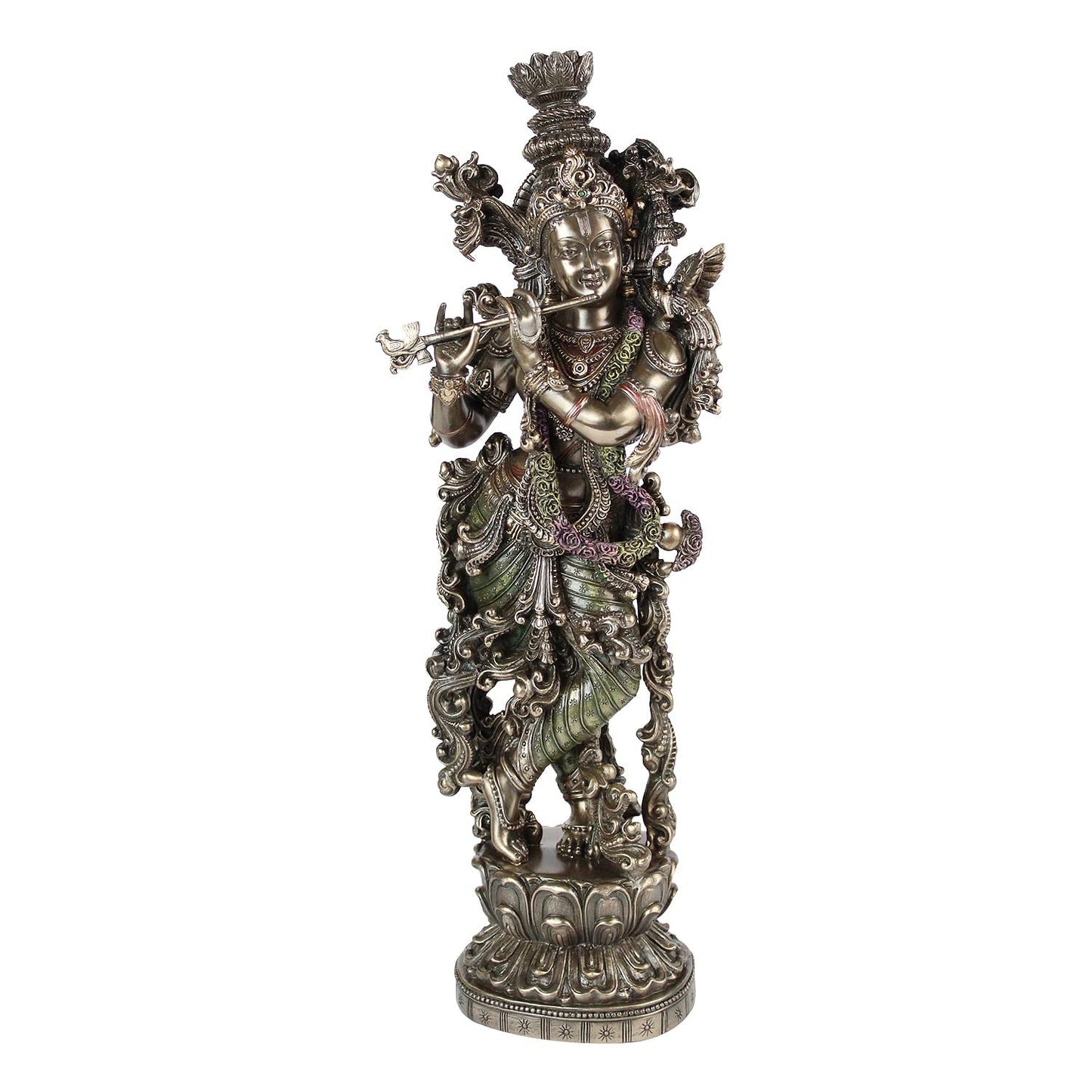 Resin Idol Krishna Bhagwan Murli Kishan Murti Playing Bansuri Height 15 Inch Weight 1.5 Kg Color Antique - SvarupArt