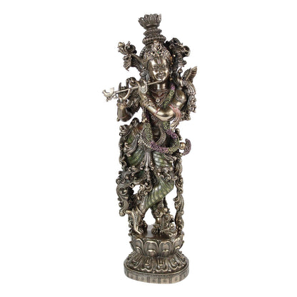 Resin Idol Krishna Bhagwan Murli Kishan Murti Playing Bansuri Height 15 Inch Weight 1.5 Kg Color Antique - SvarupArt