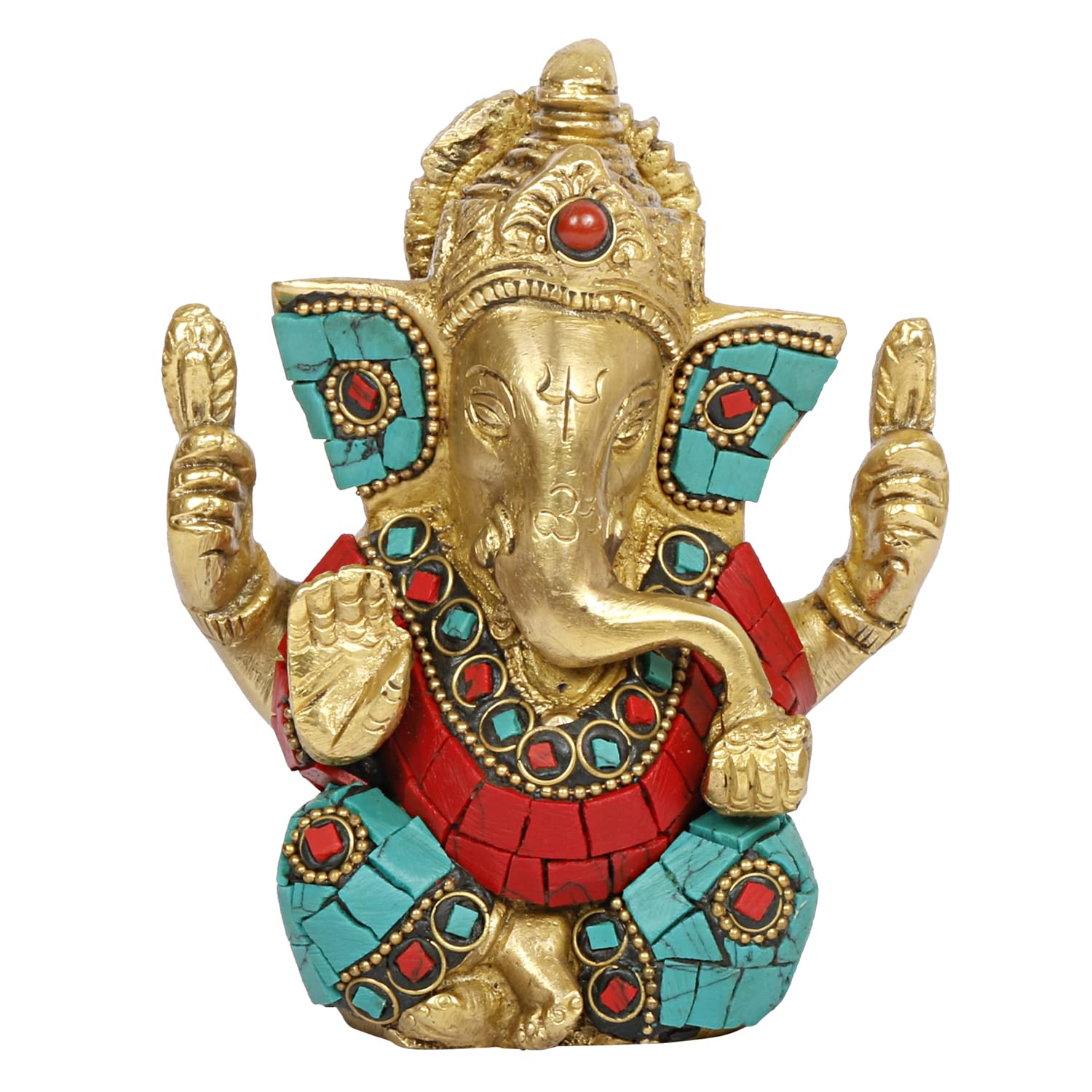 Brass Ganesh Bhagwan Idol Taj Ganesha Statue Ganpati Murti for Home Entrance Decor Diwali Gift 4.5 Inch - SvarupArt