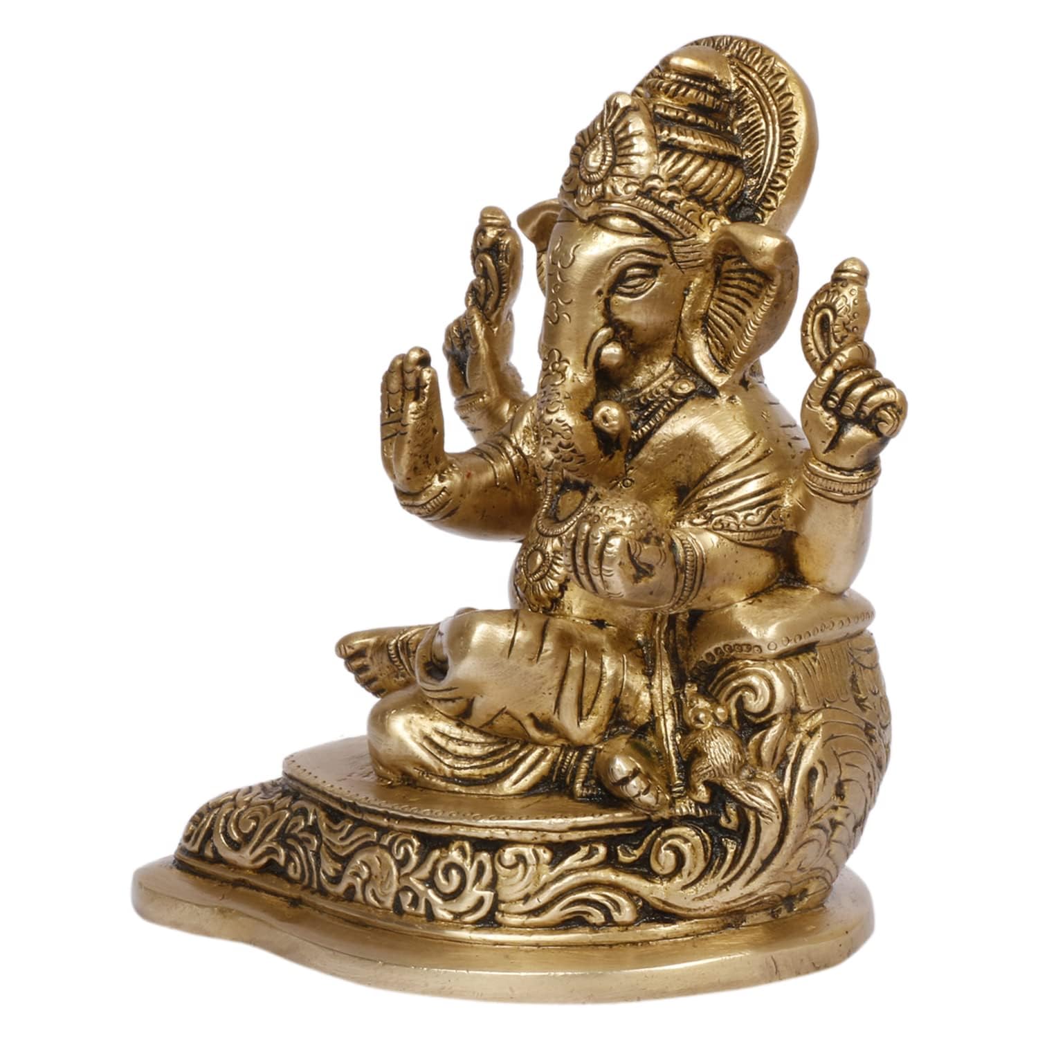 Brass Mangalkari Ganesha Statue Idol Ganesh Murti Home Decor for Puja Height 7 Inch. - SvarupArt