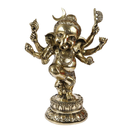 Brass Ganesha Idol for Home Decoration Ganpati Statue Murti for Gift Height 15.5 Inch Weight 8.35 Kg Color Gold - SvarupArt