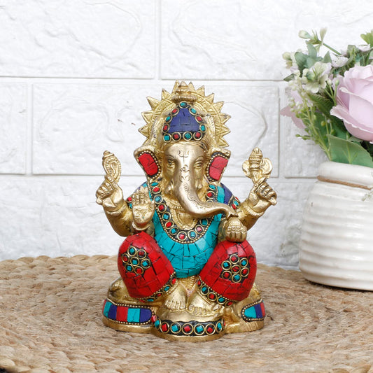 Brass Ganesh Bhagwan Idol Ganesha Statue Ganpati Murti for Home Entrance Decor Diwali Gift 6.5 Inch - SvarupArt