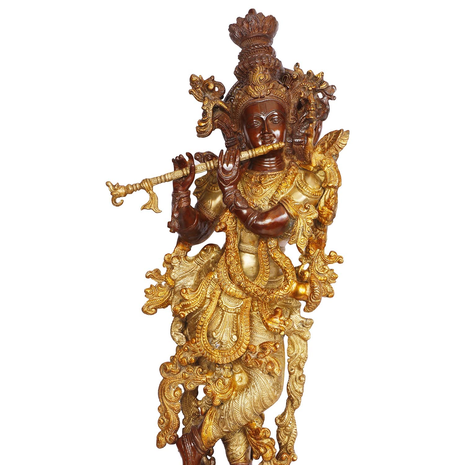 Brass Krishna Bhagwan Idol Murli Kishan Murti Playing Bansuri Gift for Home Mandir Decor Marriage Height 29 Inch - SvarupArt