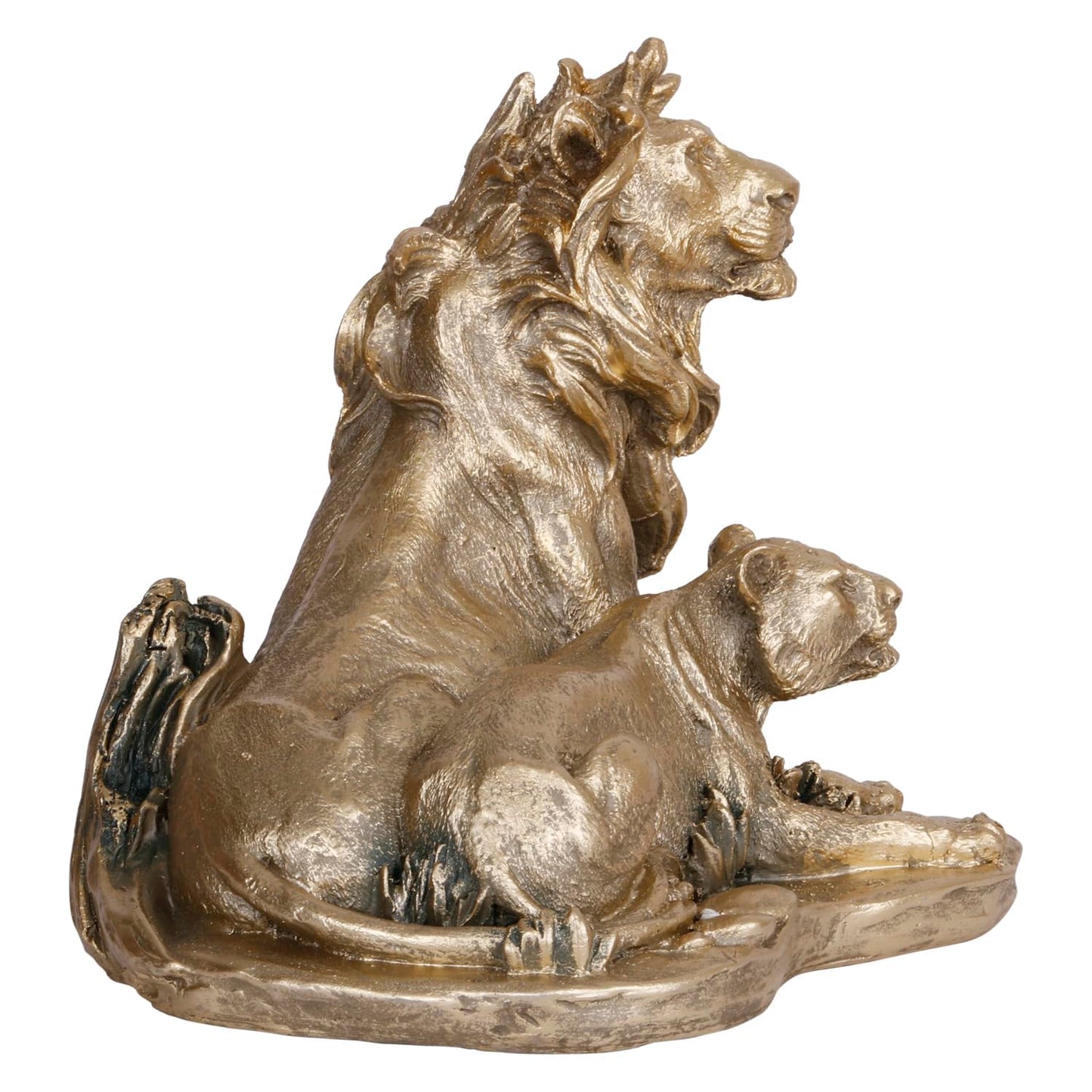 Heartwarming Lion Family In A Gold Color Resin Sculpture Height 7 Inch - SvarupArt