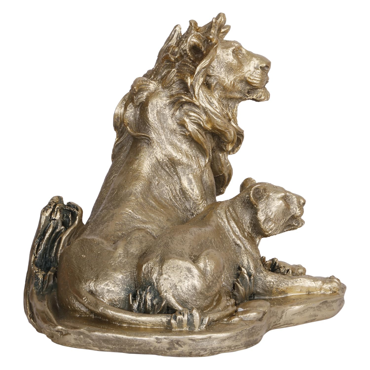 Heartwarming Lion Family In A Gold Color Resin Sculpture Height 7 Inch - SvarupArt