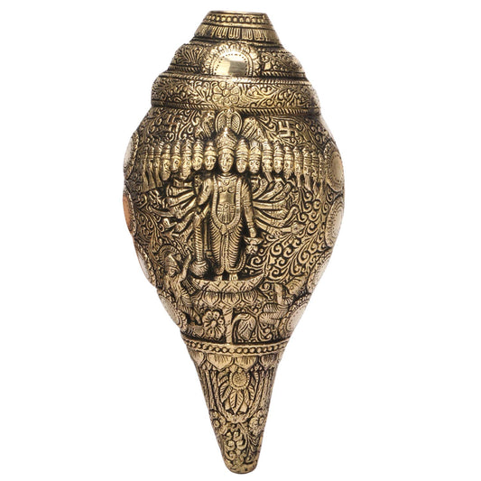 Brass Vishnu Virat Roop Shankh Wall Hanging Conch Table Top 10 Inch Gold Standard 1 Pcs - SvarupArt