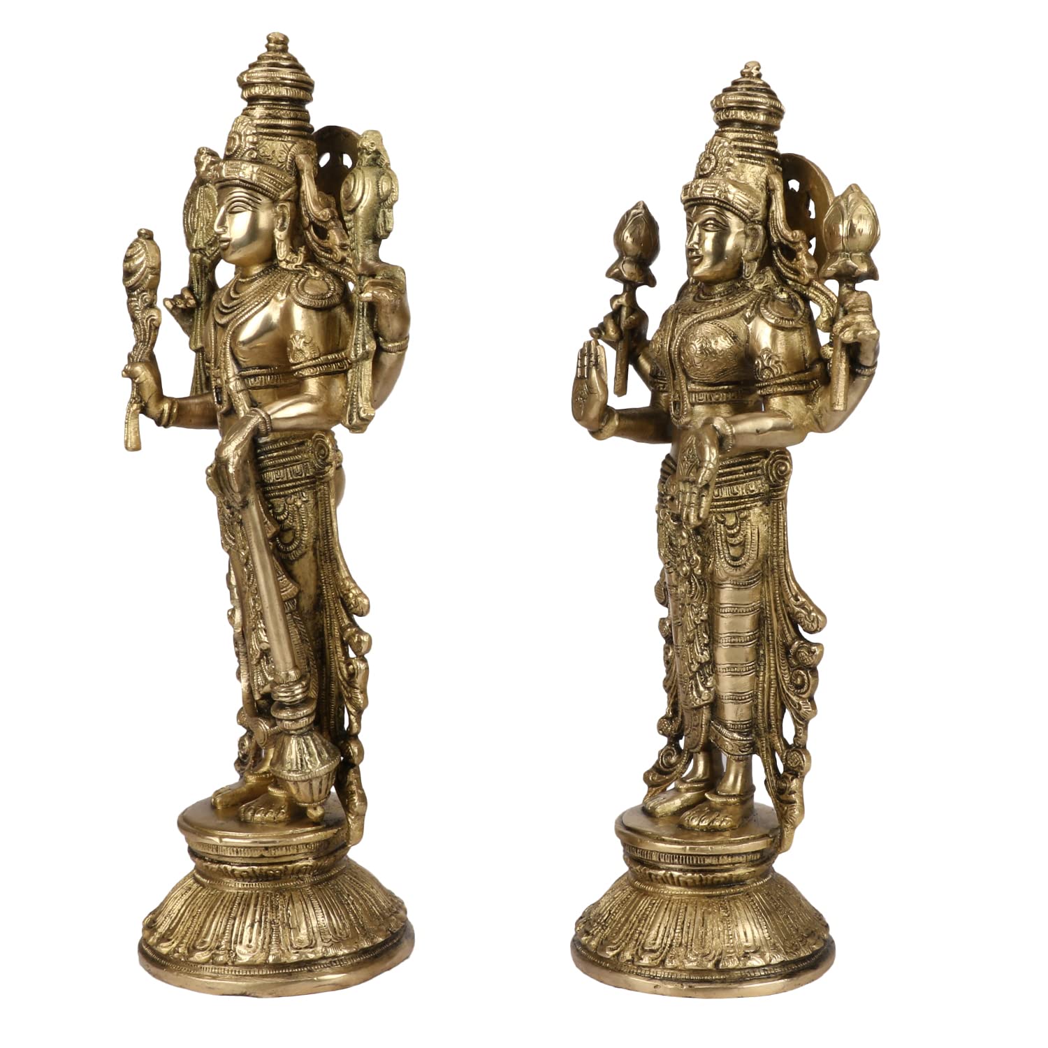 Brass Vishnu Laxmi Murti Lord Bhagwan Vishnu Narayan Lakshmi Statue Idol Murti for Home Decor Mandir Pooja Height 13 Inch - SvarupArt