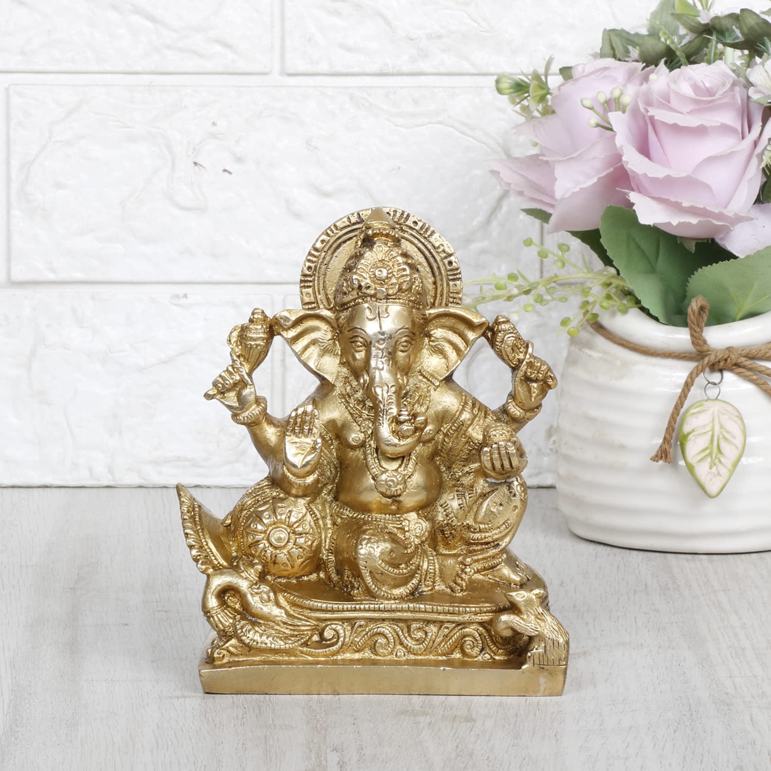 Brass Ganesh Idol Statue Elephant Murti God Ganesha Vinayak Ganpati Sitting Sculpture Bhagwan Height 5.5 Inch - SvarupArt