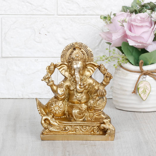 Brass Ganesh Idol Statue Elephant Murti God Ganesha Vinayak Ganpati Sitting Sculpture Bhagwan Height 5.5 Inch - SvarupArt