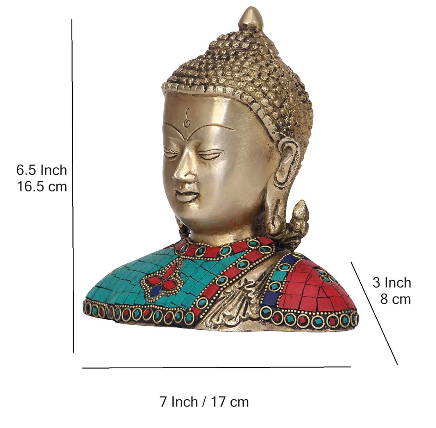 Brass Lord Buddha Bust Idol Meditating Gautam Buddh Head Tibetan Buddhist Showpiece Decor 7 Inch Multicolor - SvarupArt