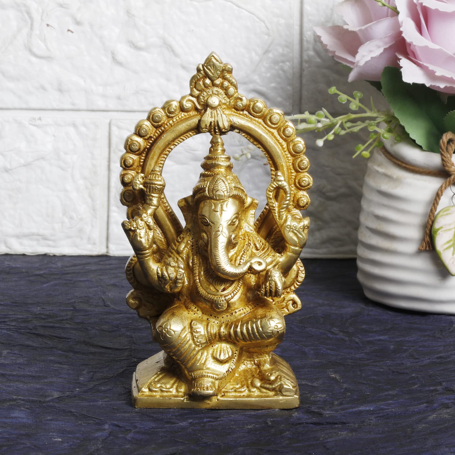 Brass Sitting Ganesha Idol Ganesha Statue Ganpati Murti for Home Entrance Decor Height 6 Inch. - SvarupArt