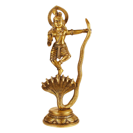Brass Krishna Bhagwan Idol Murli Kishan Murti Playing Bansuri Gift for Home Mandir Decor Marriage Height 13 Inch - SvarupArt