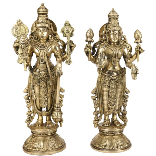 Brass Vishnu Laxmi Murti Lord Bhagwan Vishnu Narayan Lakshmi Statue Idol Murti for Home Decor Mandir Pooja Height 13 Inch - SvarupArt