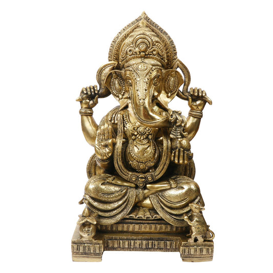 Brass Ganesha Idol for Home Decoration Ganpati Statue Murti for Gift Height 18 Inch Weight 17 Kg Color Antique Gold - SvarupArt