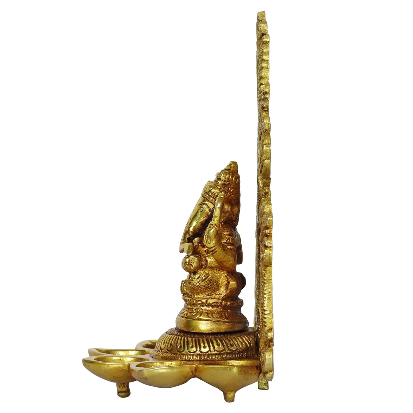 Brass Ganesha 5 Wicks Diya Wall Hanging Diya Lord Ganesh Oil Lamp Deepak Showpiece Decor Gift Diwali 6.5 Inch - SvarupArt