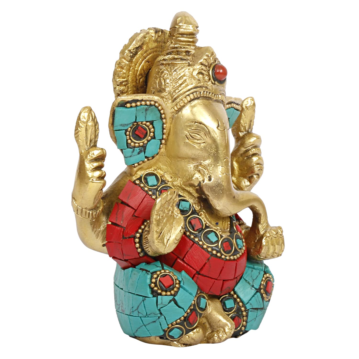 Brass Ganesh Bhagwan Idol Taj Ganesha Statue Ganpati Murti for Home Entrance Decor Diwali Gift 4.5 Inch - SvarupArt