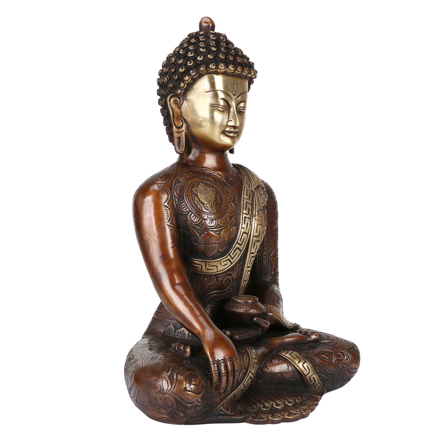 Brass Buddha Idol in Bhumisparsha Mudra Statue Tibetan Buddhist Décor Height 12 Inch Weight 6 Kg Color Bronze - SvarupArt