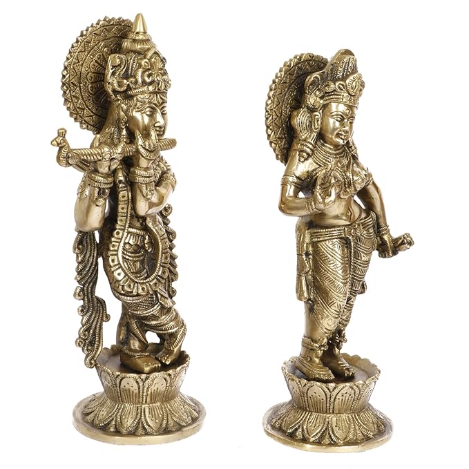 Brass Radha Krishna Idol Statue Sculpture Figurine for Home Temple Office Gift Astadhatu (8 Metals) Height 11 Inch - SvarupArt