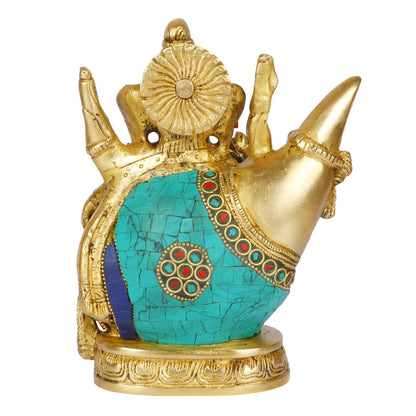Brass Ganesha Idol for Home Decoration Ganpati Statue Murti for Gift Height 7 Inch Weight 2.5 Kg Color Multicolor - SvarupArt
