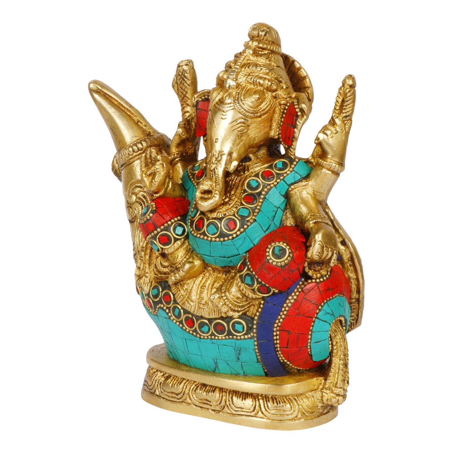 Brass Ganesha Idol for Home Decoration Ganpati Statue Murti for Gift Height 7 Inch Weight 2.5 Kg Color Multicolor - SvarupArt