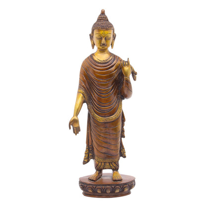 Brass Standing Buddha Offering Protection Height 15 Inch Weight 3.2 Kg Color Brown - SvarupArt