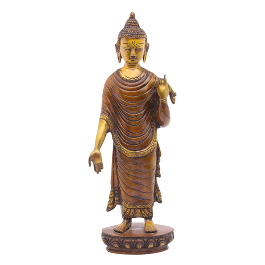 Brass Standing Buddha Offering Protection Height 15 Inch Weight 3.2 Kg Color Brown - SvarupArt