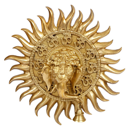 Brass Om Sun Ganesha Ganesha Wall Hanging for Home Office Entrance Puja Gift 11 Inch. - SvarupArt