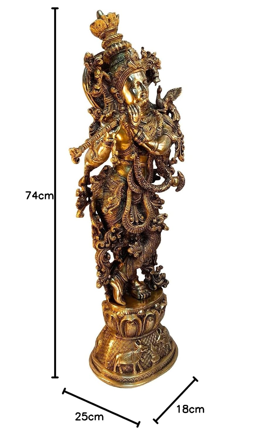 Brass Krishna Bhagwan Idol Murli Kishan Murti Playing Bansuri Gift for Home Mandir Decor Marriage Height 29 Inch - SvarupArt