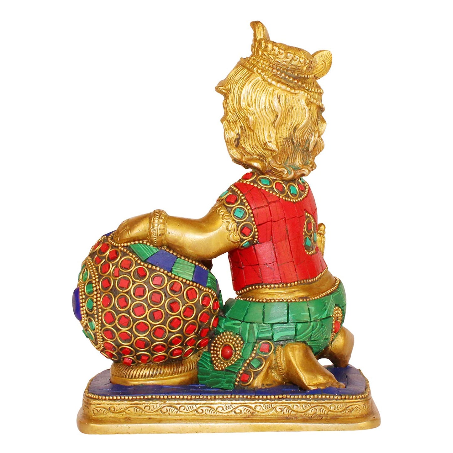 Brass Shri Krishna Makhan Chor with Matki Kishan Bhagwan Murti Lord Krishna with Makhan Statue Height 7 Inch - SvarupArt
