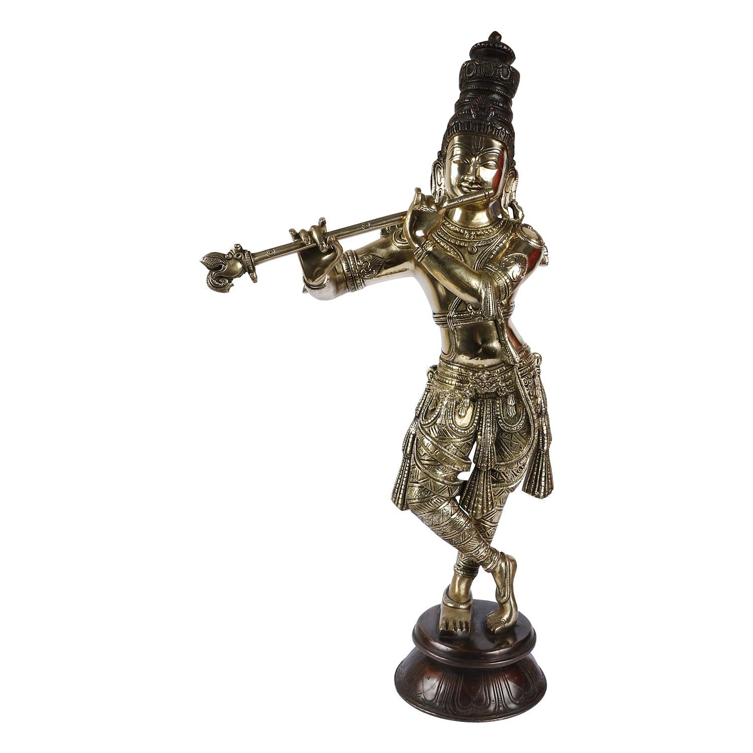 Brass Krishna Bhagwan Idol Murli Kishan Murti Playing Bansuri Gift for Home Mandir Decor Marriage Height 23 Inch - SvarupArt
