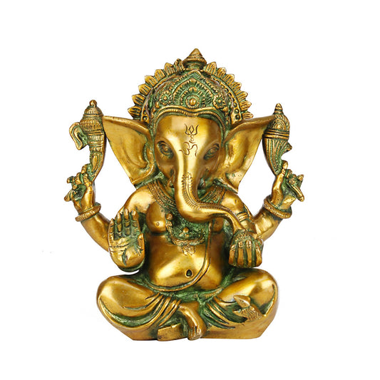 Brass Ganesha Murti Mangalkari Ganesh Idol Statue Figurine for Puja Decor Gift 8 Inch 3 Kg - SvarupArt
