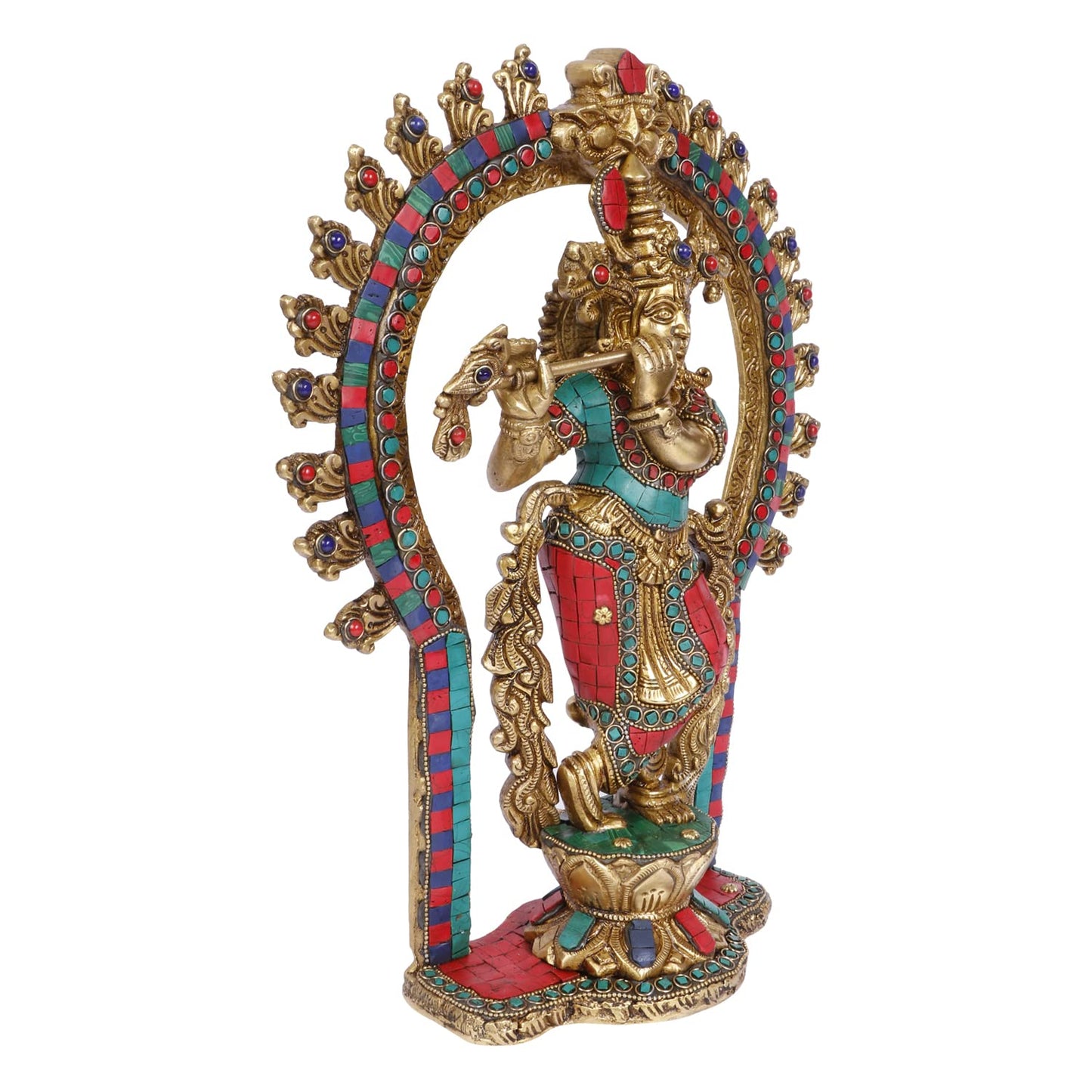 Brass Krishna Bhagwan Idol Murli Kishan Murti Playing Bansuri Gift for Home Mandir Decor Marriage Height 14 Inch Weig... - SvarupArt