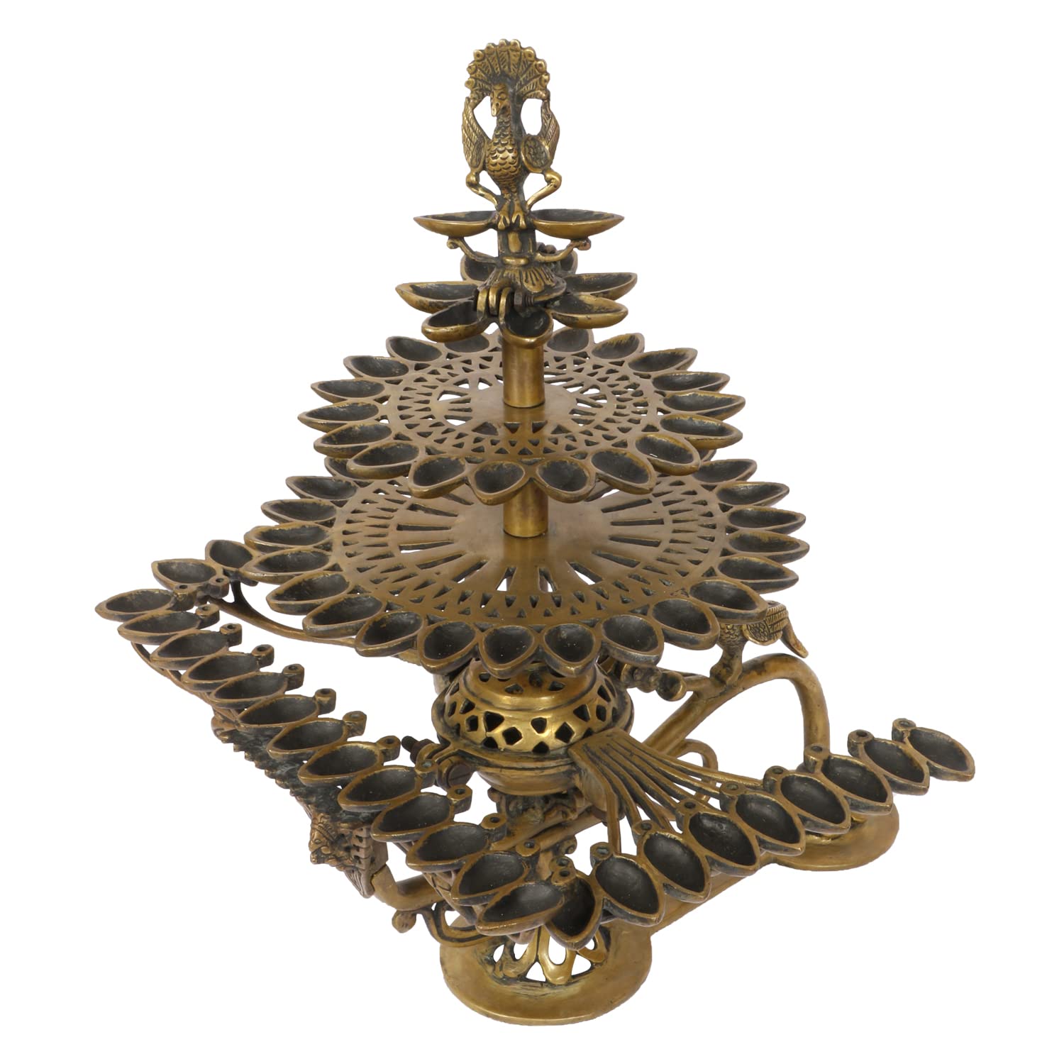 Brass Oil Lamp Diya Deepam for Temple Aarti Deepak Pooja Camphor Kapoor Kapur Burner Hand held Diia Puja Jyot - SvarupArt