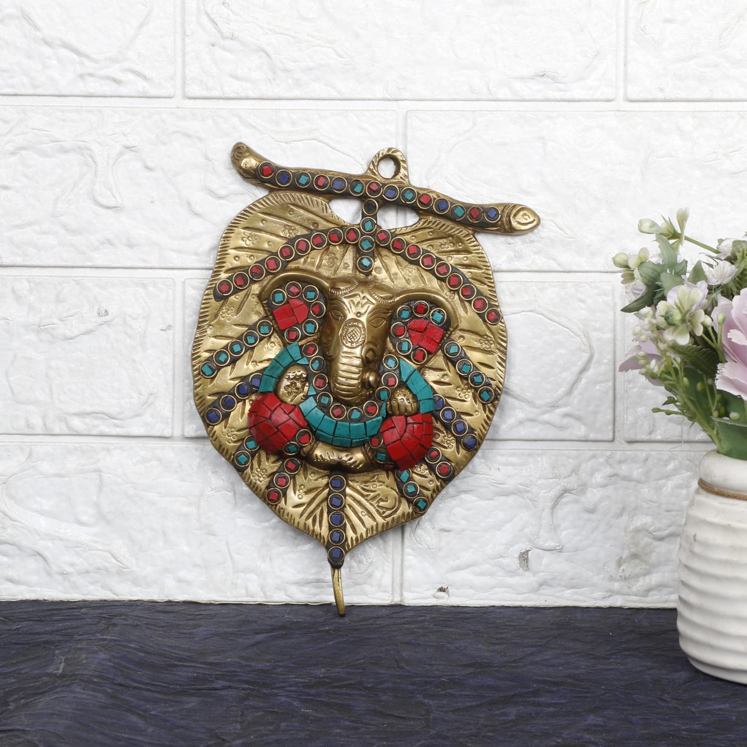 Brass Ganesh Wall Hanging Ganpati Statue On Paan Leaf Design Lord Ganesha Sculpture Idol Gifts Item/ or Home Office Decor - SvarupArt