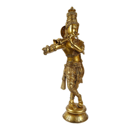 Brass Krishna Bhagwan Idol Murli Kishan Murti Playing Bansuri Gift for Home Mandir Decor Marriage Height 23 Inch - SvarupArt